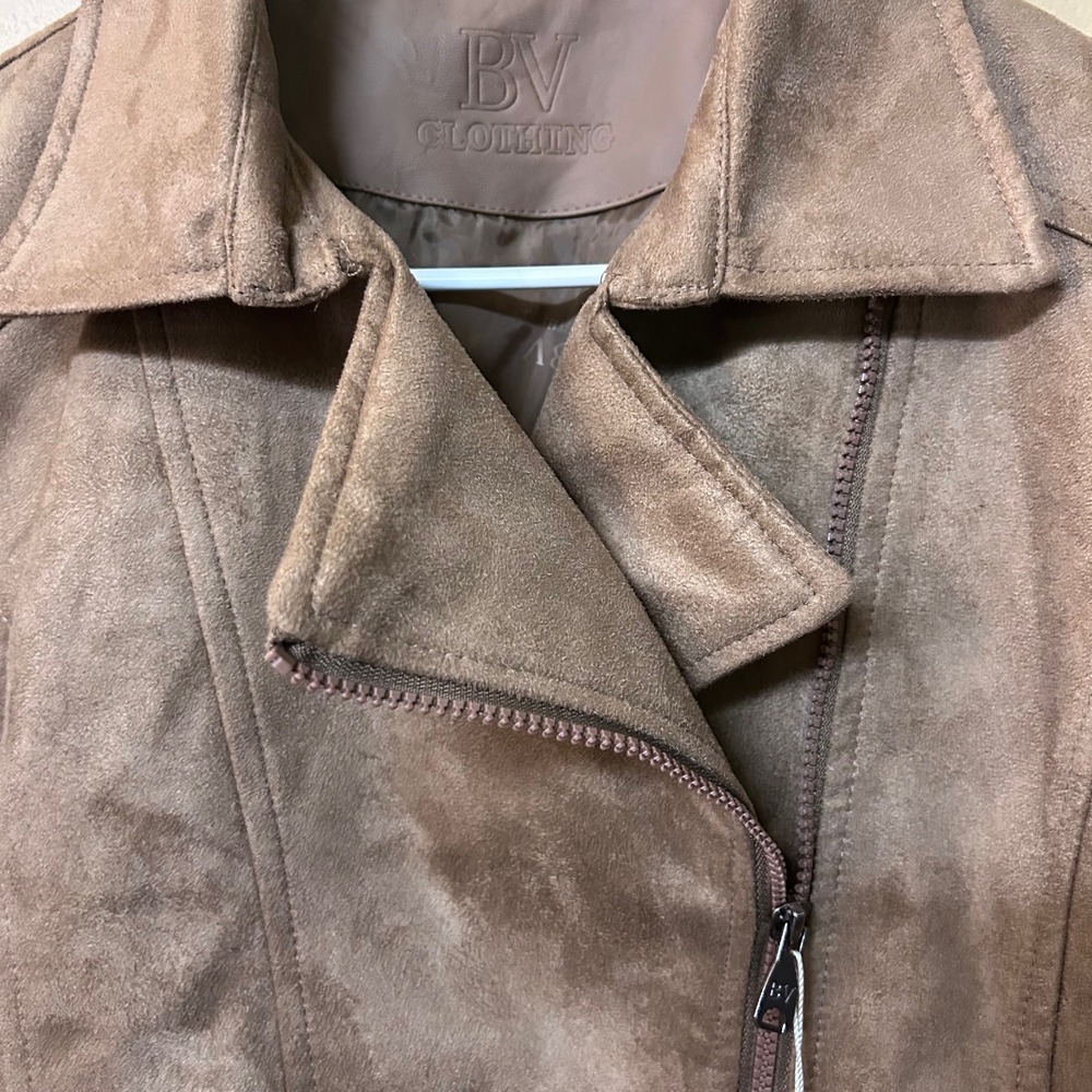 BV Collection Womens Faux‎ Suede Moto Jacket Brown Zipper Detail Approx: Medium - Picture 4 of 7